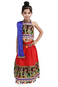 Red Black Dandiya Border Plain Chaniya Choli
