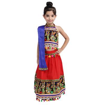 Red Black Dandiya Border Plain Chaniya Choli 1
