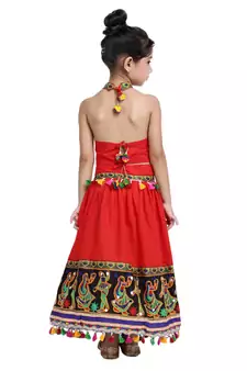 Red Black Dandiya Border Plain Chaniya Choli