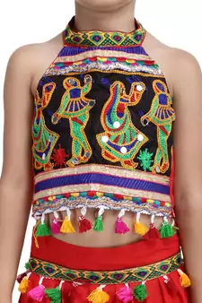 Red Black Dandiya Border Plain Chaniya Choli