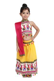 Yellow White Dandiya Border Plain Chaniya Choli