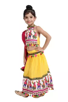 Yellow White Dandiya Border Plain Chaniya Choli