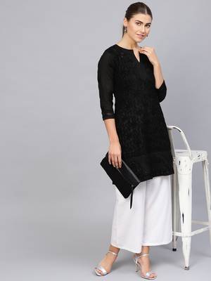 Black hand woven cotton chikankari-kurtis 1