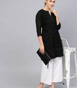 Black hand woven cotton chikankari-kurtis