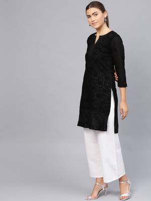 Black hand woven cotton chikankari-kurtis 3