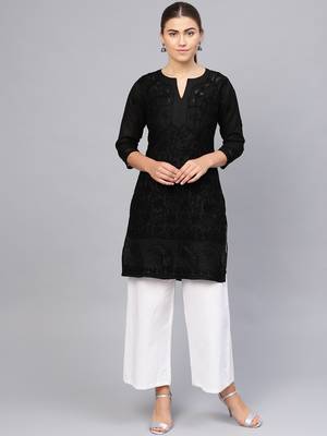 Black hand woven cotton chikankari-kurtis 4