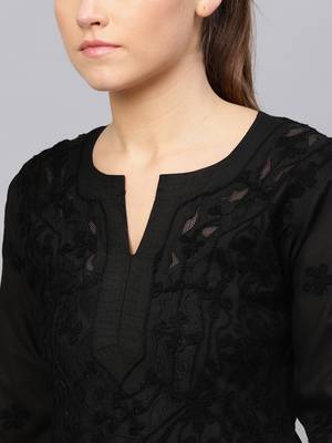 Black hand woven cotton chikankari-kurtis 5