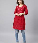 Red hand woven cotton chikankari-kurtis