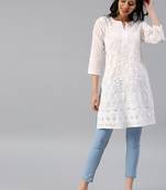 White hand woven cotton chikankari-kurtis