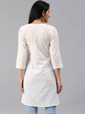 White hand woven cotton chikankari-kurtis 2