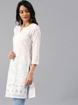 White hand woven cotton chikankari-kurtis 3