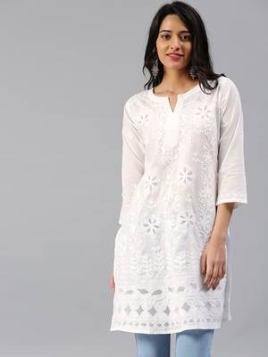 White hand woven cotton chikankari-kurtis 4