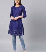Navy-blue hand woven cotton chikankari-kurtis
