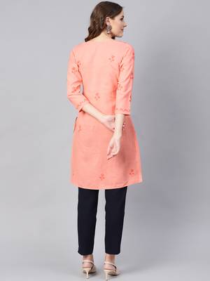 Peach hand woven cotton chikankari-kurtis 2