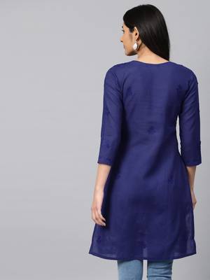 Navy-blue hand woven cotton chikankari-kurtis 2