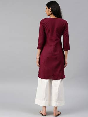 Maroon hand woven cotton chikankari-kurtis 2