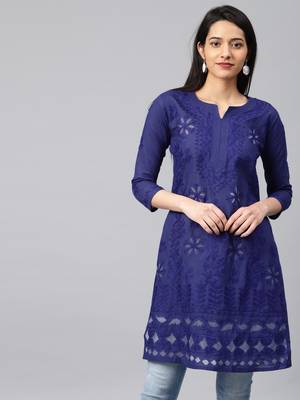 Navy-blue hand woven cotton chikankari-kurtis 4