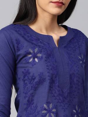 Navy-blue hand woven cotton chikankari-kurtis 5