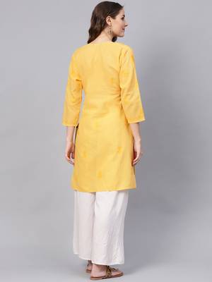 Yellow hand woven cotton chikankari-kurtis 2