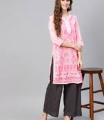 Baby-pink hand woven cotton chikankari-kurtis
