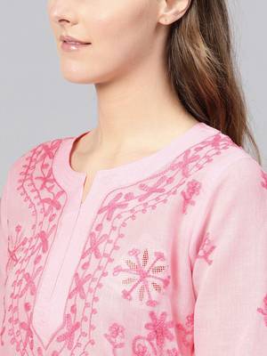 Baby-pink hand woven cotton chikankari-kurtis 5