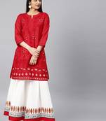 Red hand woven cotton chikankari-kurtis