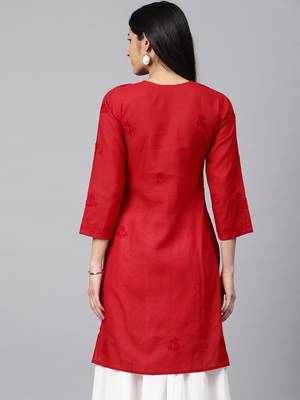 Red hand woven cotton chikankari-kurtis 2