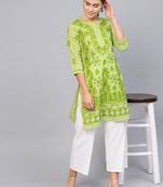 Light-green hand woven cotton chikankari-kurtis