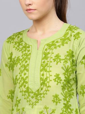 Light-green hand woven cotton chikankari-kurtis 5