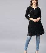 Black hand woven cotton chikankari-kurtis