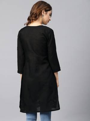 Black hand woven cotton chikankari-kurtis 2