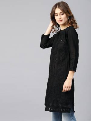 Black hand woven cotton chikankari-kurtis 3