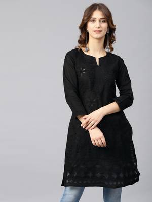 Black hand woven cotton chikankari-kurtis 4