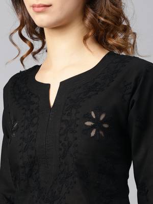 Black hand woven cotton chikankari-kurtis 5