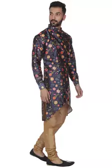 Blue Printed Brocade Silk Men Kurtas