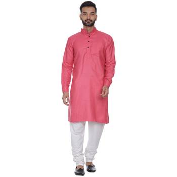 Pink Plain Cotton Men Kurtas 1