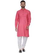 Pink Plain Cotton Men Kurtas