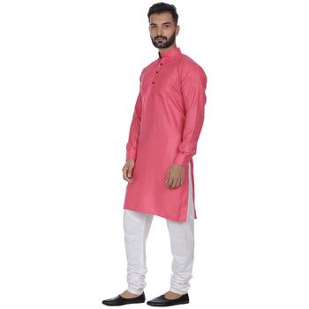 Pink Plain Cotton Men Kurtas 2