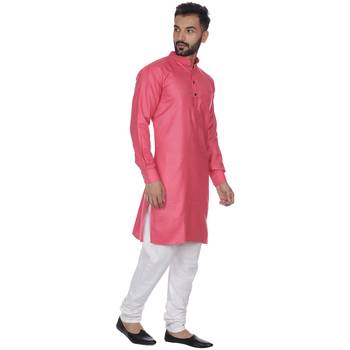 Pink Plain Cotton Men Kurtas 3