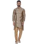 Brown Printed Brocade Silk Men Kurtas