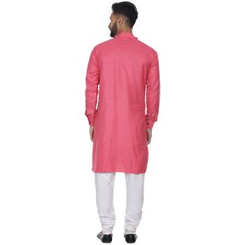 Pink Plain Cotton Men Kurtas 4