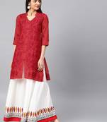 Red hand woven cotton chikankari-kurtis