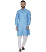 Blue Plain Cotton Men Kurtas