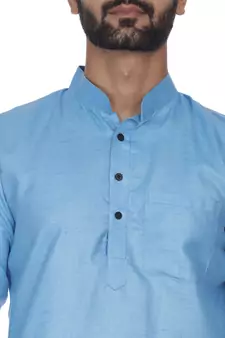 Blue Plain Cotton Men Kurtas