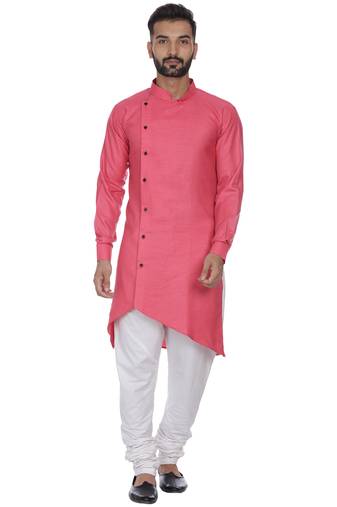Pink Plain Cotton Men Kurtas