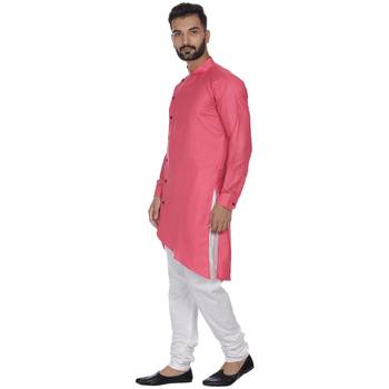 Pink Plain Cotton Men Kurtas 2