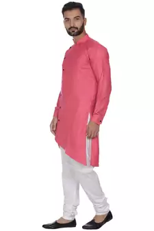 Pink Plain Cotton Men Kurtas