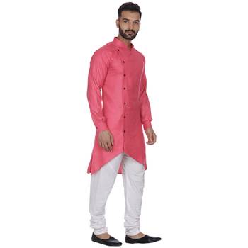 Pink Plain Cotton Men Kurtas 3
