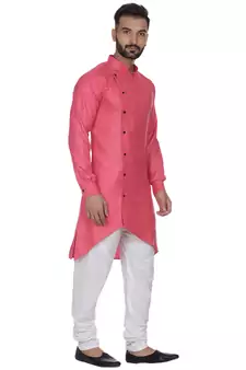 Pink Plain Cotton Men Kurtas
