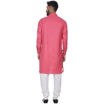 Pink Plain Cotton Men Kurtas 4